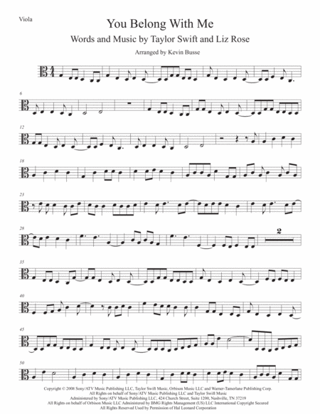 You Belong With Me Original Key Viola Sheet Music