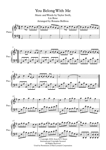 Free Sheet Music You Belong With Me Piano