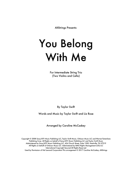 Free Sheet Music You Belong With Me String Trio Two Violins And Cello