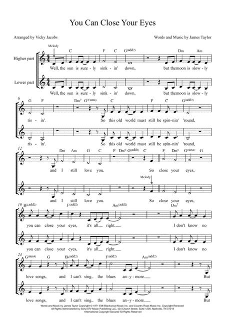 You Can Close Your Eyes Two Part Singalong Sheet Music