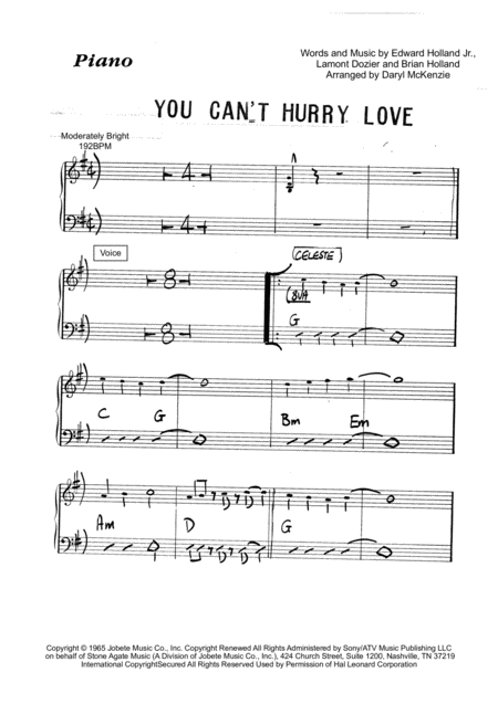 You Cant Hurry Love Vocal Key Of G Rhythm Section And Bb Horn Sheet Music