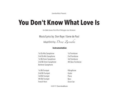 You Dont Know What Love Is Arr Drew Zaremba Sheet Music