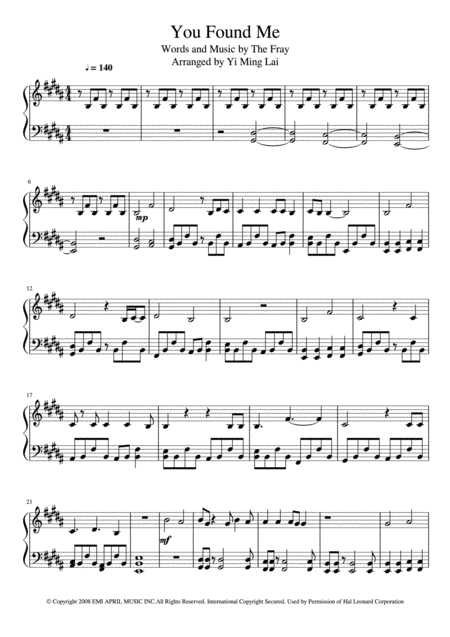 Free Sheet Music You Found Me