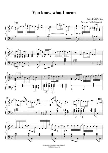 You Know What I Mean Phil Collins Piano Version Arrangements Pablo Mancini Sheet Music