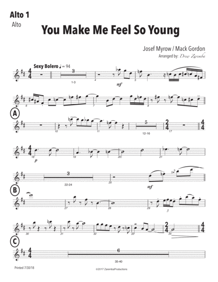 Free Sheet Music You Make Me Feel So Young Arr Drew Zaremba