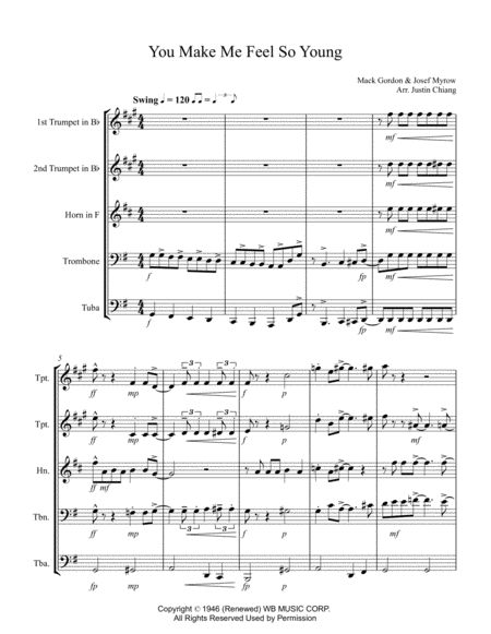 You Make Me Feel So Young Sinatra Brass Quintet Sheet Music