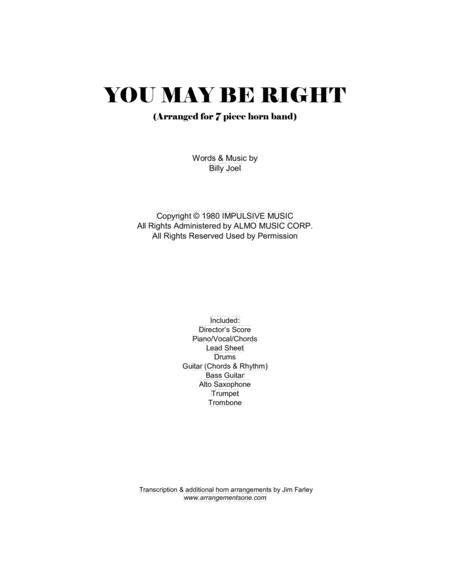 You May Be Right Arranged For 7 Piece Horn Band Sheet Music