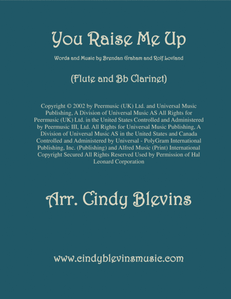 You Raise Me Up Arranged For Flute And Bb Clarinet Sheet Music