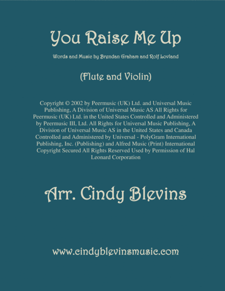 You Raise Me Up Arranged For Flute And Violin Sheet Music