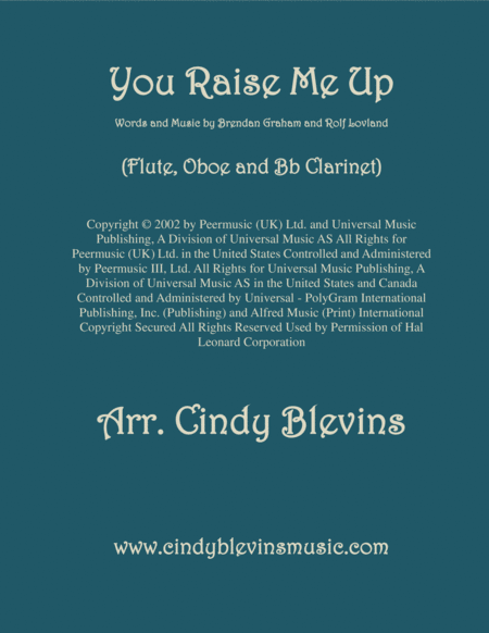 You Raise Me Up Arranged For Flute Oboe And Bb Clarinet Sheet Music