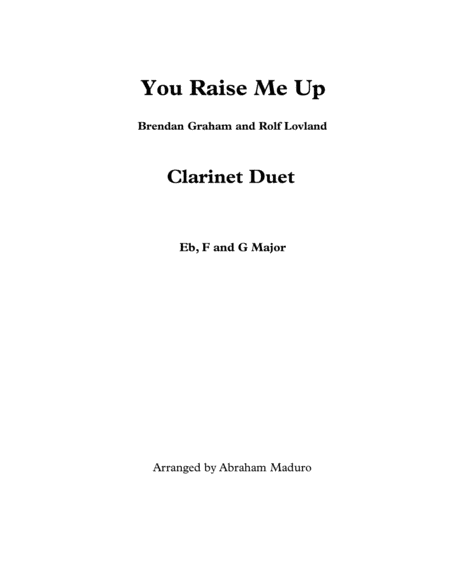 You Raise Me Up Clarinet Duet Three Tonalities Included Sheet Music