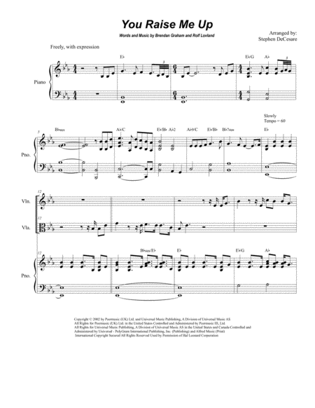 Free Sheet Music You Raise Me Up Duet For Violin And Viola