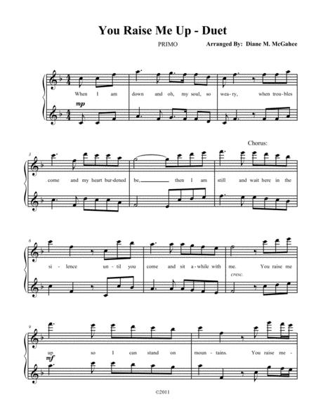 Free Sheet Music You Raise Me Up Duet Primo