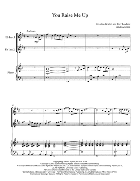 You Raise Me Up Eb Instrument Duet Sheet Music