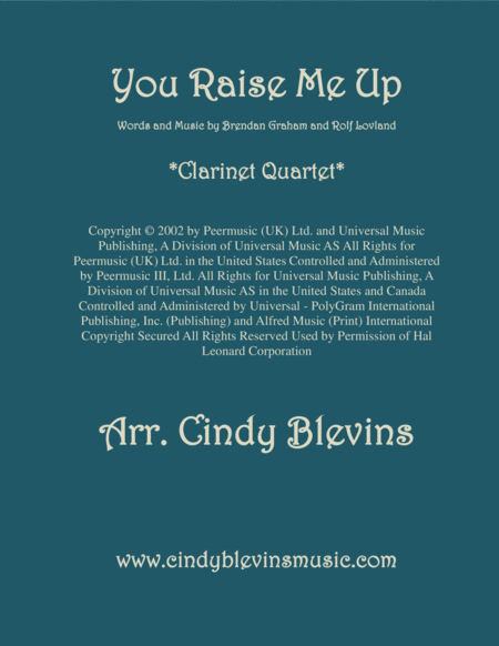 You Raise Me Up For Clarinet Quartet Sheet Music