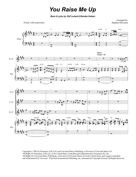 You Raise Me Up For Flute Choir Sheet Music