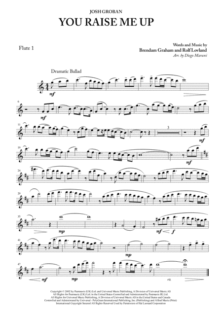 You Raise Me Up For Flute Quartet Sheet Music