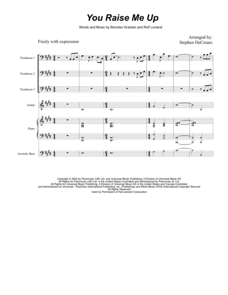 Free Sheet Music You Raise Me Up For Jazz Band