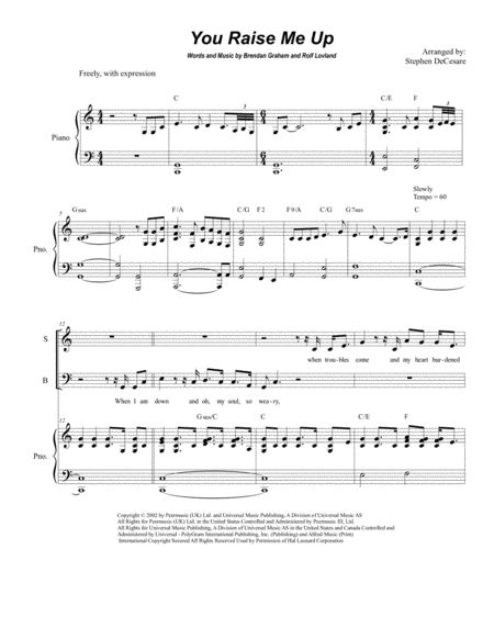 Free Sheet Music You Raise Me Up For Sab