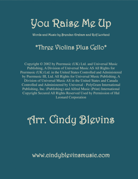 Free Sheet Music You Raise Me Up For Three Violins And Cello