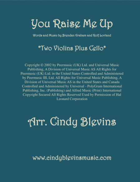 Free Sheet Music You Raise Me Up For Two Violins And Cello