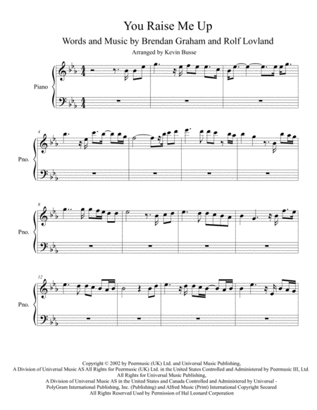 You Raise Me Up Original Key Piano Sheet Music