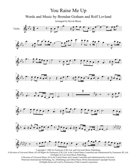 Free Sheet Music You Raise Me Up Original Key Violin