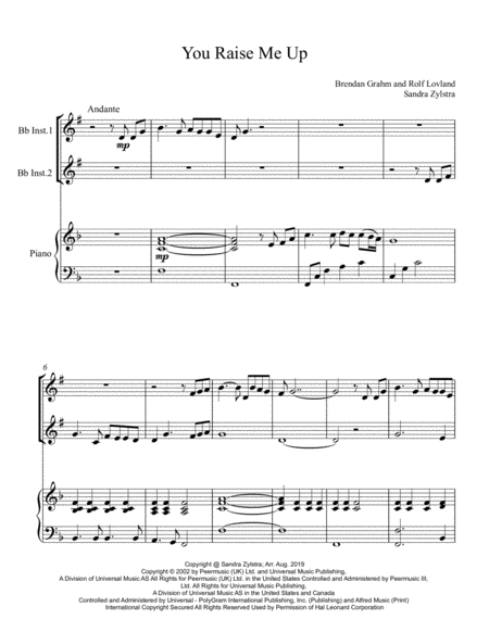 You Raise Me Up Treble Bb Instrument Duet Sheet Music