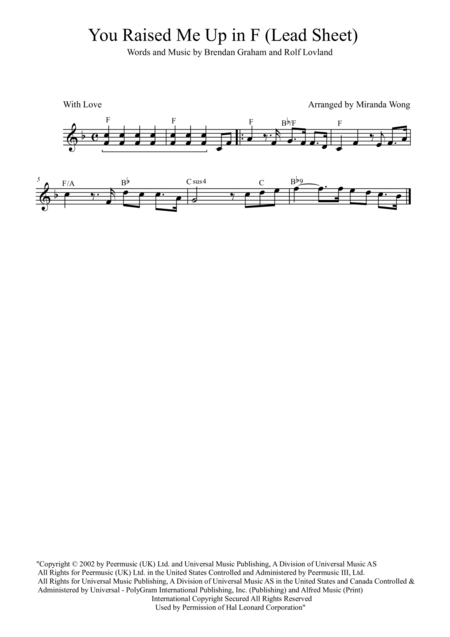 Free Sheet Music You Raise Me Up Violin Piano And Cello In F Key With Chords