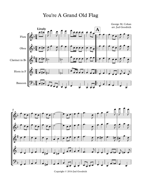 Free Sheet Music You Re A Grand Old Flag Arranged For Woodwind Quintet