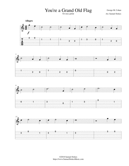 You Re A Grand Old Flag For Easy Guitar With Tab Sheet Music