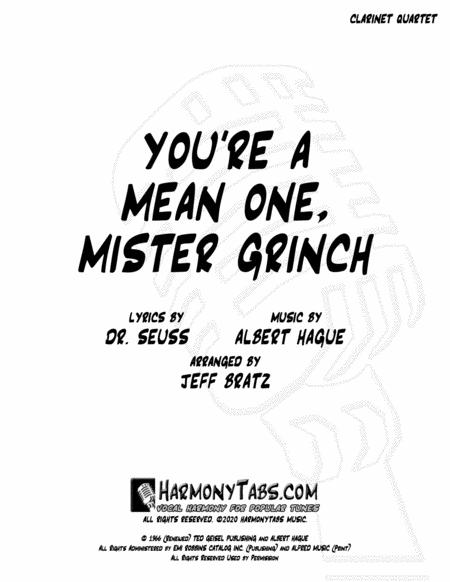 You Re A Mean One Mr Grinch Clarinet Quartet Sheet Music