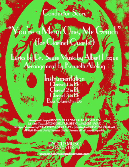 Free Sheet Music You Re A Mean One Mr Grinch For Clarinet Quartet