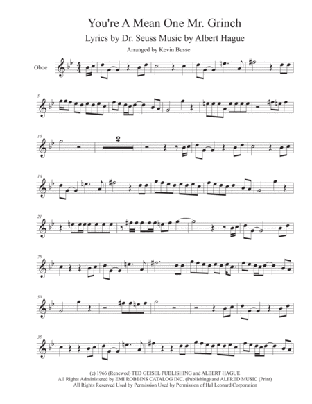 You Re A Mean One Mr Grinch Oboe Sheet Music