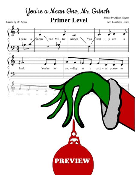Free Sheet Music You Re A Mean One Mr Grinch Primer Level