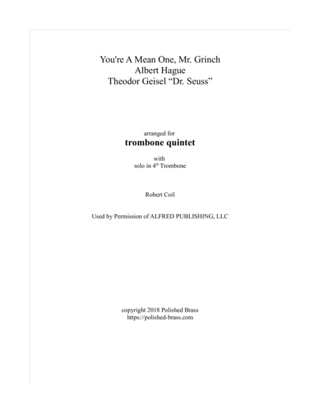 You Re A Mean One Mr Grinch Trombone Quintet Sheet Music