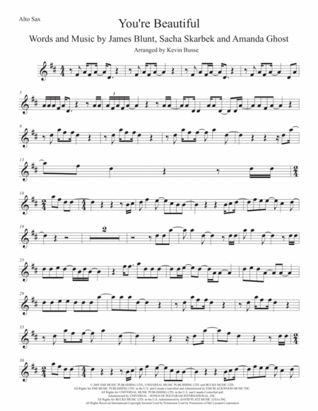 Free Sheet Music You Re Beautiful Alto Sax