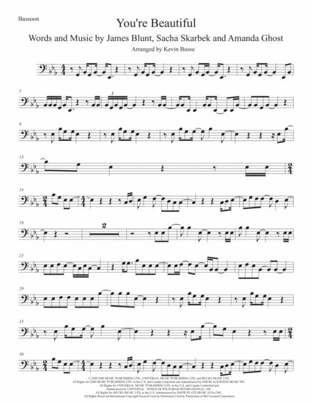 You Re Beautiful Bassoon Original Key Sheet Music