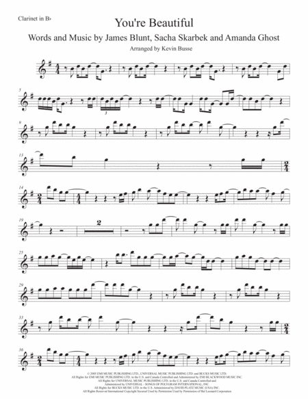 Free Sheet Music You Re Beautiful Clarinet