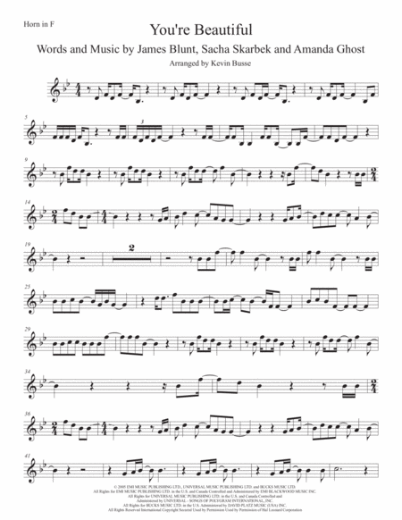 You Re Beautiful Horn In F Original Key Sheet Music