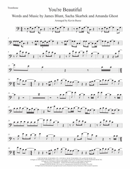 Free Sheet Music You Re Beautiful Trombone Easy Key Of C