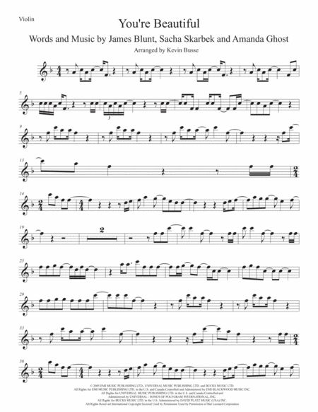 You Re Beautiful Violin Sheet Music