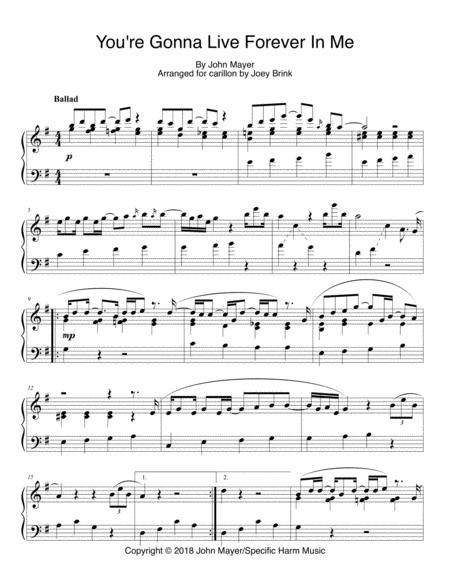 You Re Gonna Live Forever In Me For Carillon Sheet Music