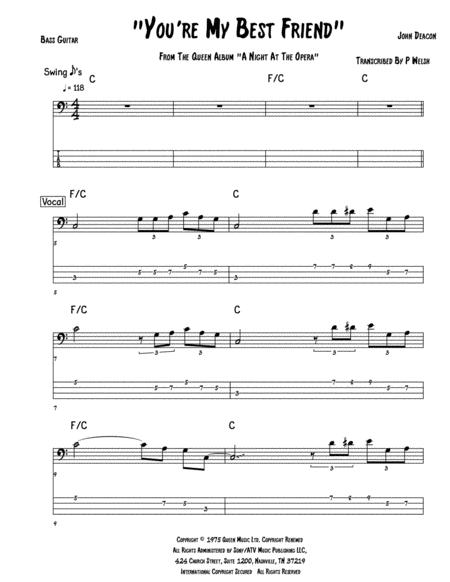 You Re My Best Friend Bass Guitar Tab Sheet Music