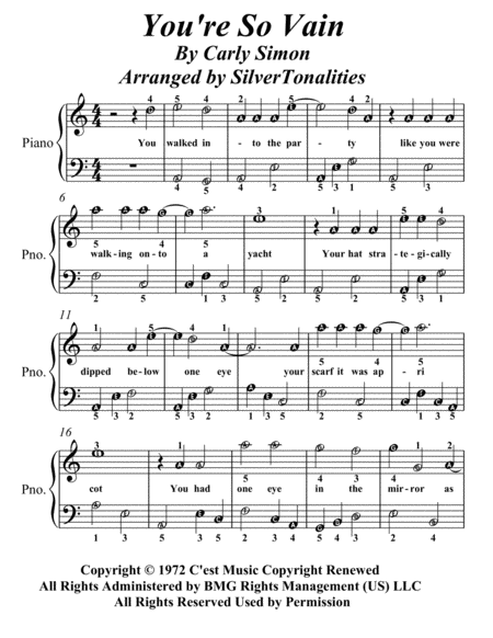 Free Sheet Music You Re So Vain Easy Piano Sheet Music