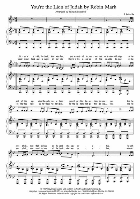 Free Sheet Music You Re The Lion Of Judah Robin Mark