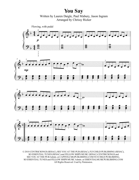 Free Sheet Music You Say Easy Piano