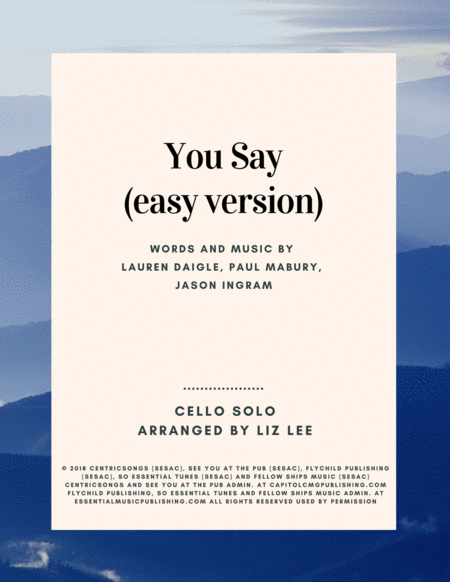 You Say Easy Version Solo Cello Sheet Music