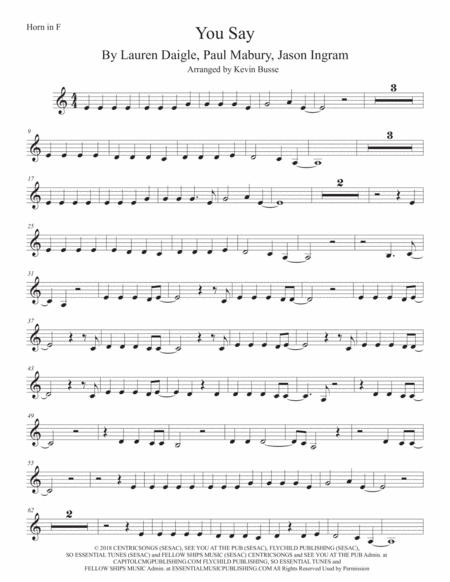 Free Sheet Music You Say Horn In F Easy Key Of C