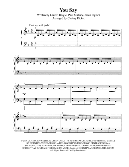 You Say Intermediate Piano Sheet Music